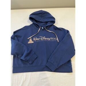 Disney World 50th Anniversary Crop Top Hoodie Pullover Sweatshirt Women's Large